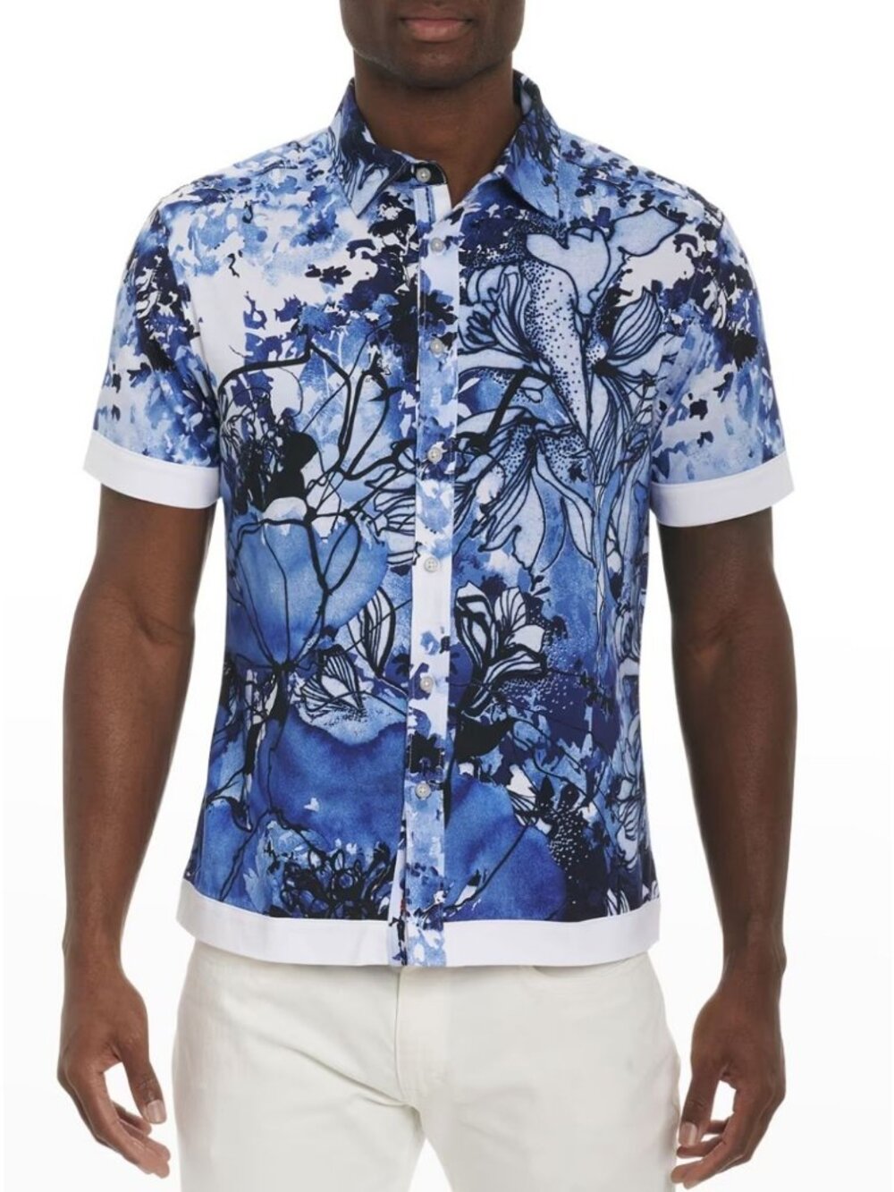Robert Graham Mayflower Watercolor Floral Sport Shirt Men's Size Large Blue NWT!